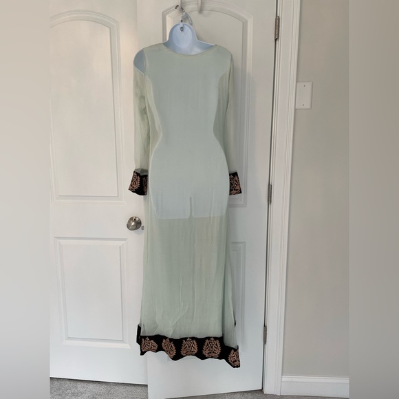 Mint maxi chiffon kameez with matching dupatta and black trousers - Picture 8 of 8